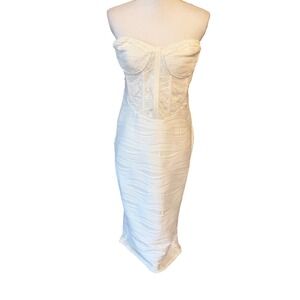 PrettyLittleThing White Corset Bodycon Strapless Dress 10 Bridal Shower Summer